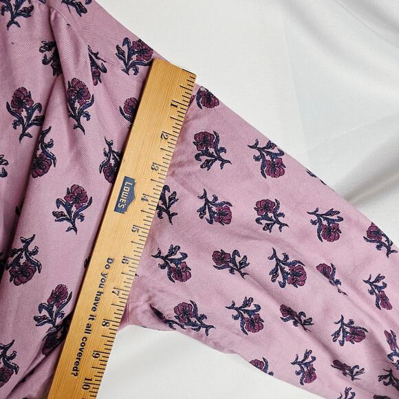 PureJill L Petite Organic Cotton Pink n blue floral Seashell Buttondown blouse - Picture 6 of 14